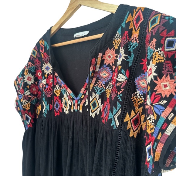 THML Anthropologie Embroidered Black Boho Top — Size L - Picture 3 of 6